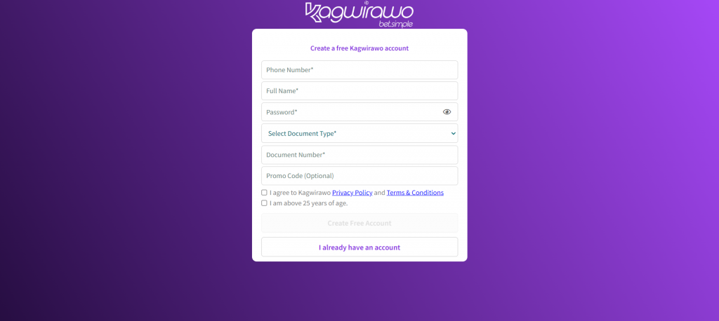 Kagwirawo Casino registration process